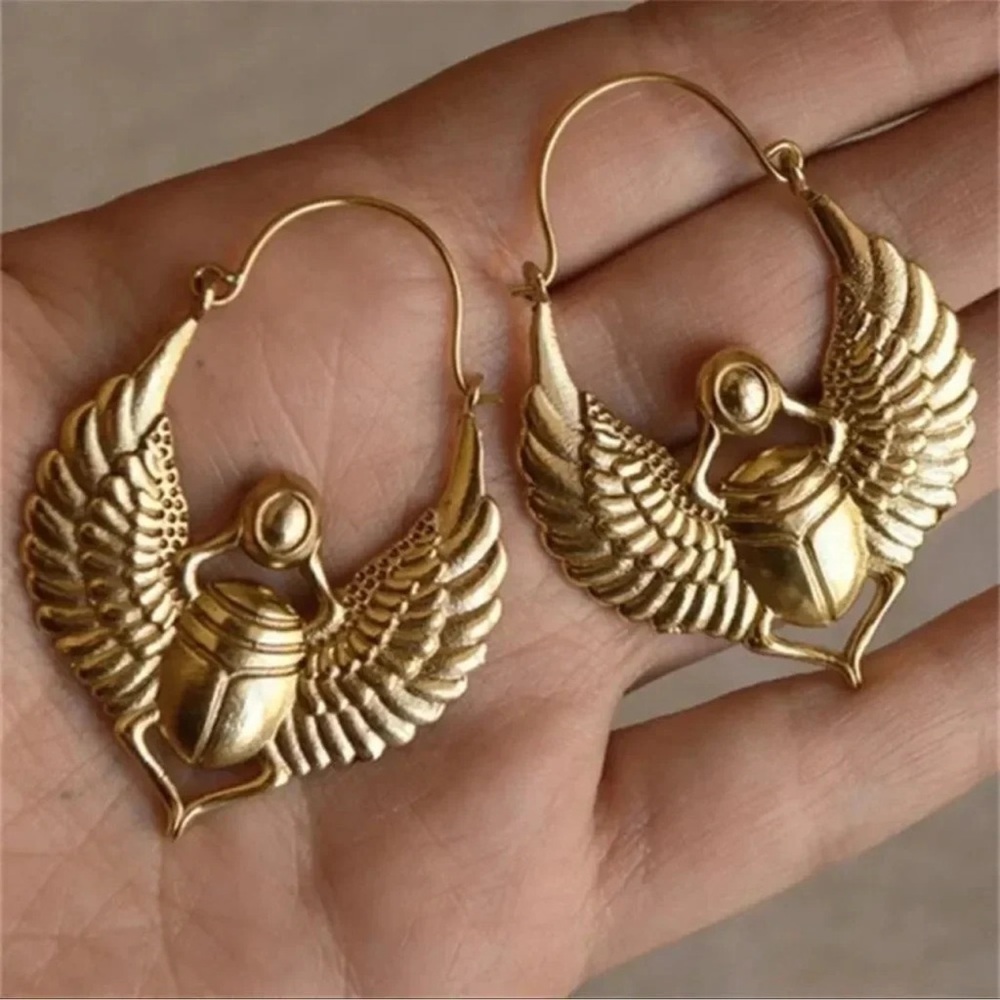Big Beetle-Egyptian 18k Scarab Talisman Good Luck Earrings - Picture 5 of 9